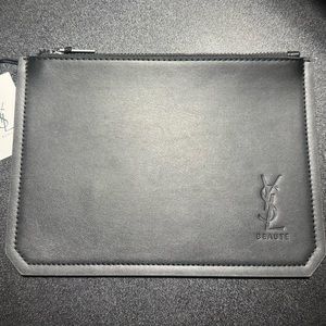 NEW Yves Saint Laurent YSL Black Recycled Faux Leather Large Flat Pouch Bag